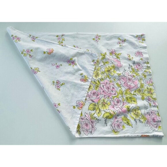 Vintage 70s pillowcase, pink yellow floral two sided, single pillow sham - Picture 3 of 8